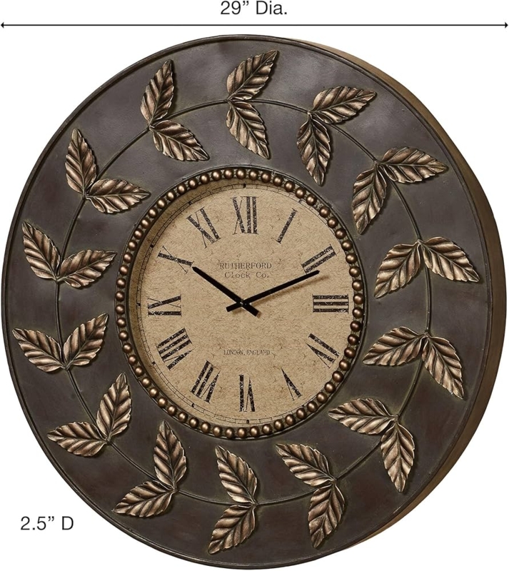 Decorative Wall Clock Radial Leaf Design Multi Tonal Accents