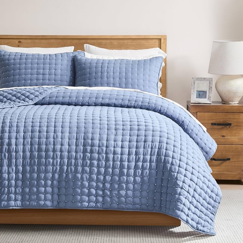 Deep Navy Quilt Set Square Quilting Modern Coverlet Set