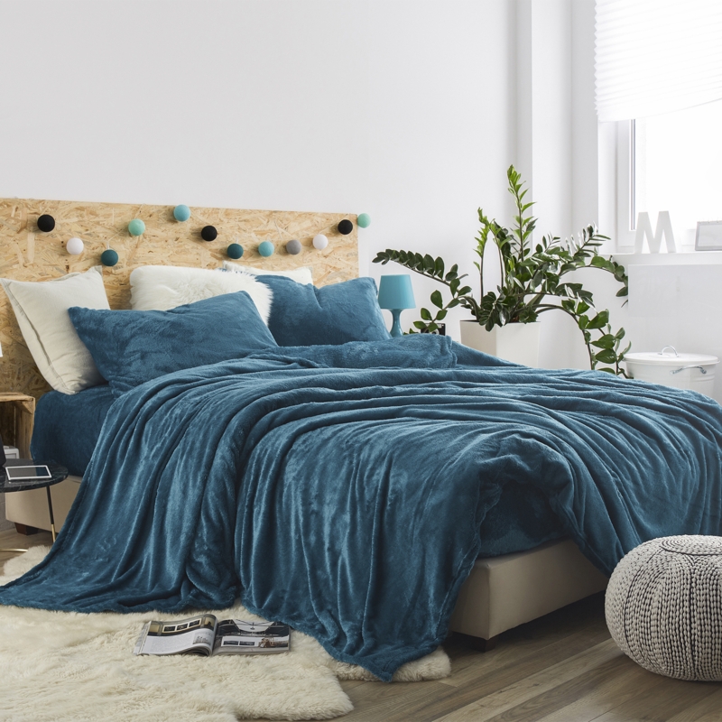 Deep Teal Shaggy Comforter Set, High Pile Plush Texture, Cozy