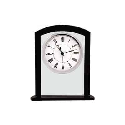 Desk Clock Arched Glass Body Cobalt Blue Base Roman Numerals