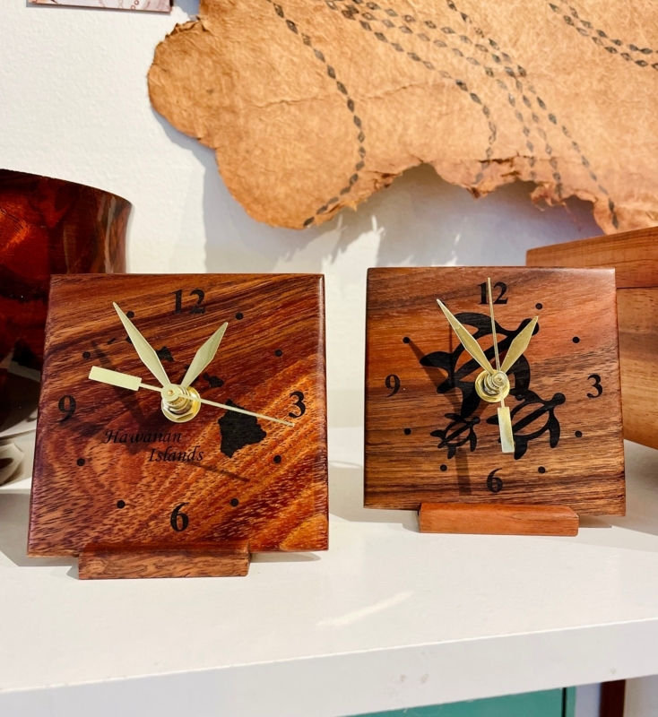 Desk Clock Minimalist Wood Rectangular Silhouette Gold Accents