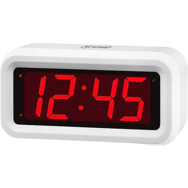 Desk Clock White Rectangular Case Red LED Display Minimalist Modern