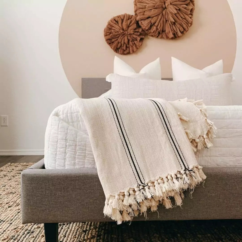 Diamond Geometric Weave Throw Blanket, Gray