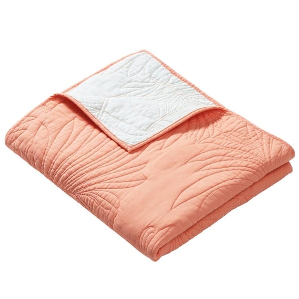 Diamond Quilted Throw Blanket Coral Scalloped Edge Coastal