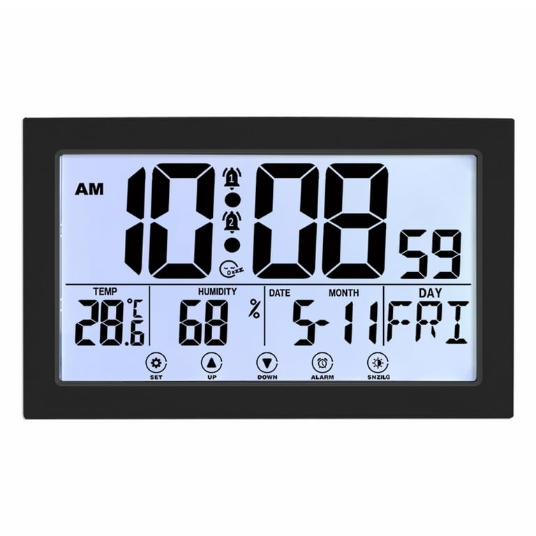 Digital Clock Environmental Sensors Black Minimalist LCD Desk Display