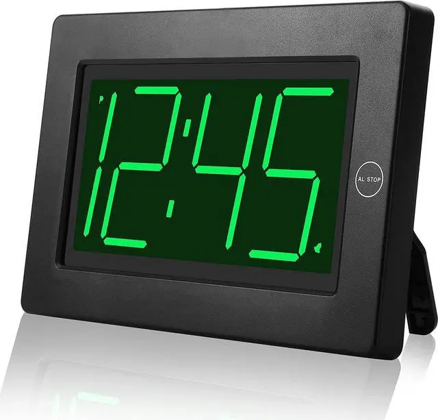 Digital Clock Integrated Glow Red LED Matte Black Industrial Bold Desk