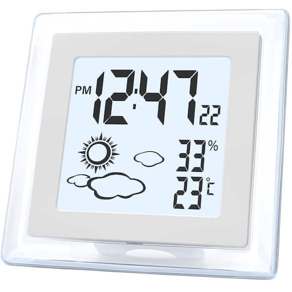 Digital Clock White Acrylic Casing Temperature Humidity Minimalist Desk