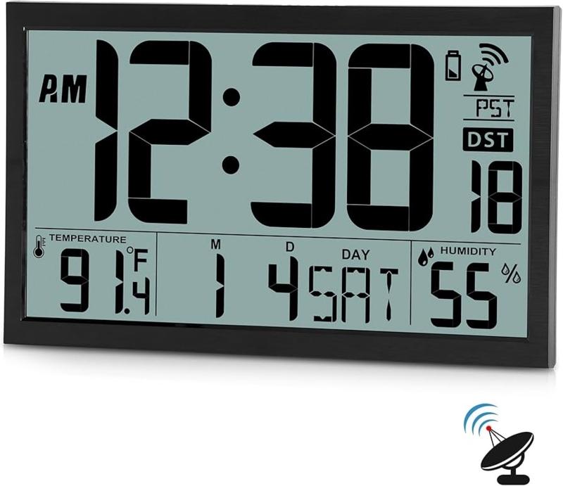 Digital Clock Wood Look Frame Calendar Display Modern Minimalist Shelf