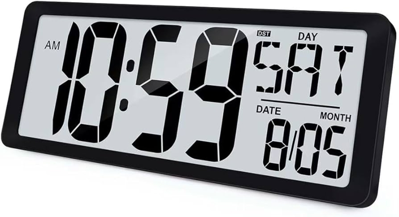 Digital Wall Clock Battery Powered Large Display Modern Bedroom Setting
