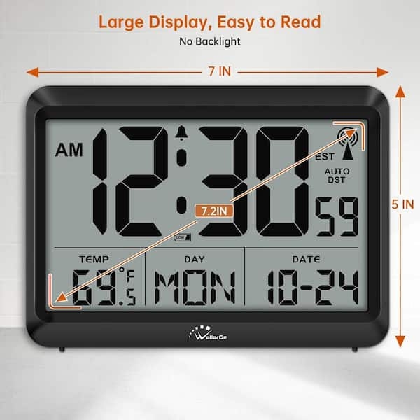 Digital Wall Clock Integrated Weather Data Black Rounded Corners LCD