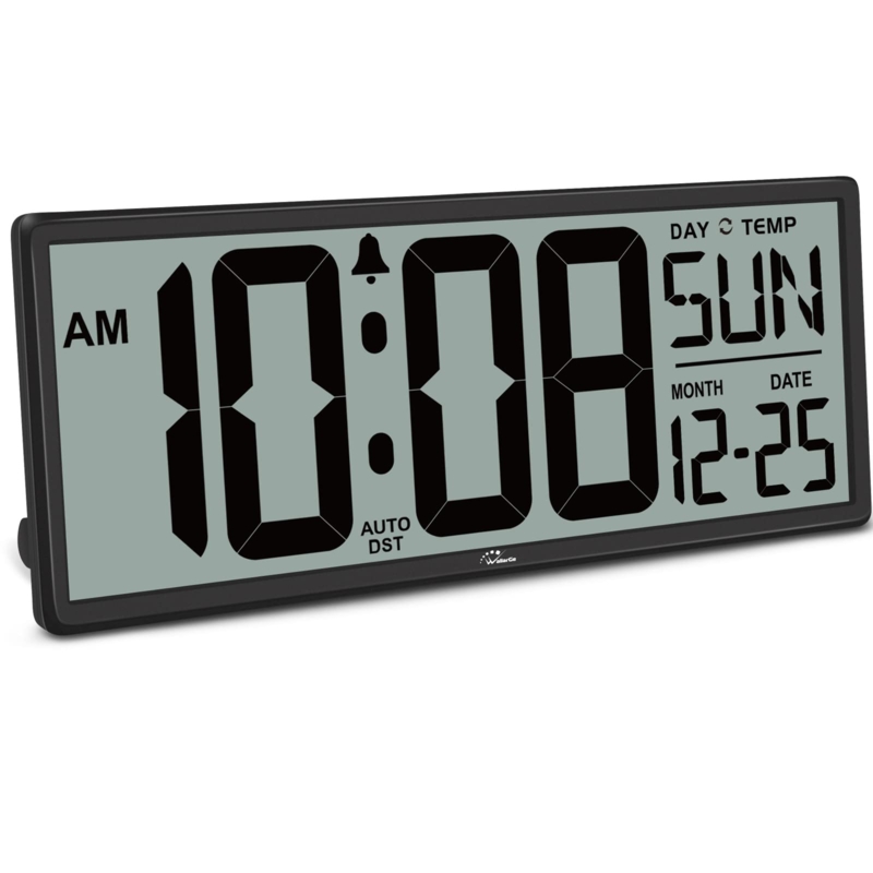 Digital Wall Clock Jumbo Numbers Temperature Date Display Blue LED