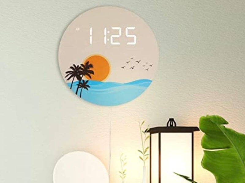 Digital Wall Clock Tech Forward Blue LED Digits Matte Black Modern Style