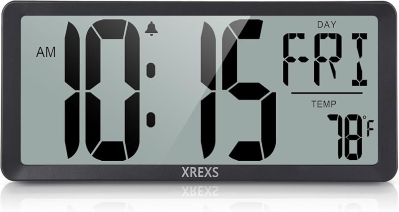 Digital Wall Clock White Brick Backdrop Oversized LCD Minimalist Style
