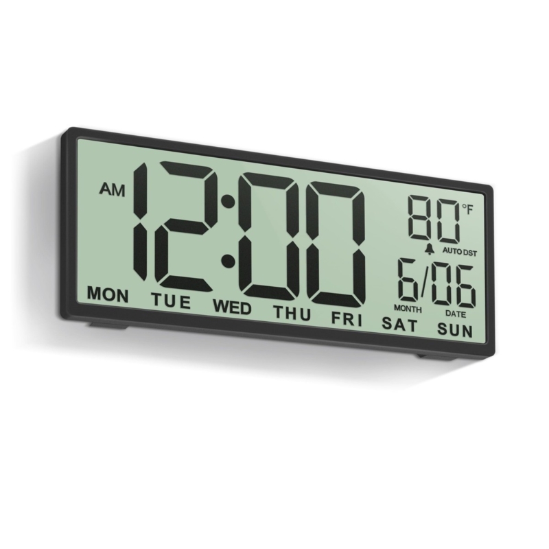 Digital Wall Clock White Frame Slim Profile Large Format LCD Minimalist
