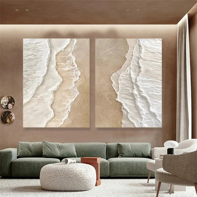 Diptych Wall Art Set: Textured Coastal Abstract Canvas Prints