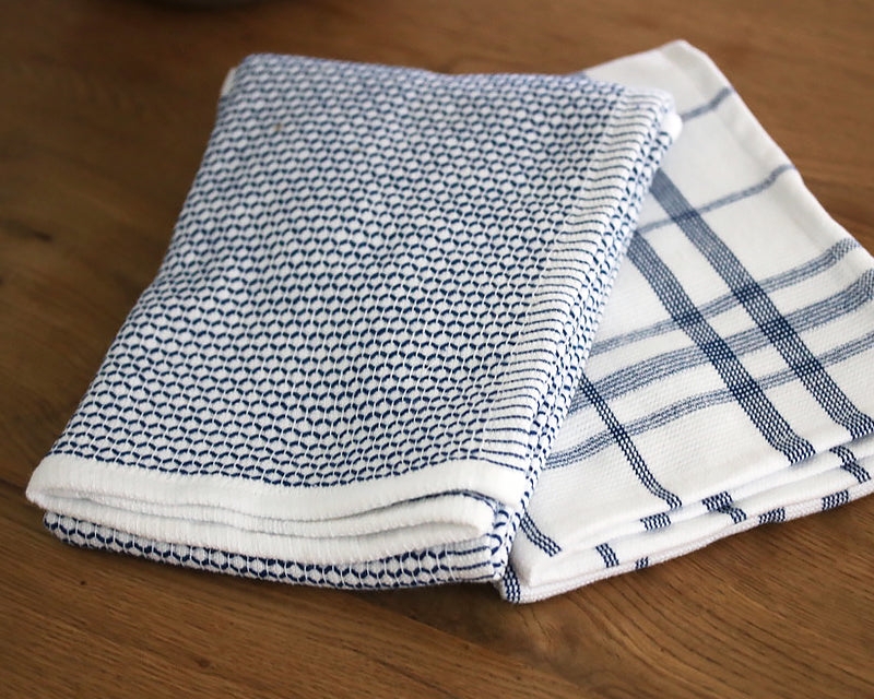 Dish Towel Set of Two Navy Blue Absorbent Terry Cloth.