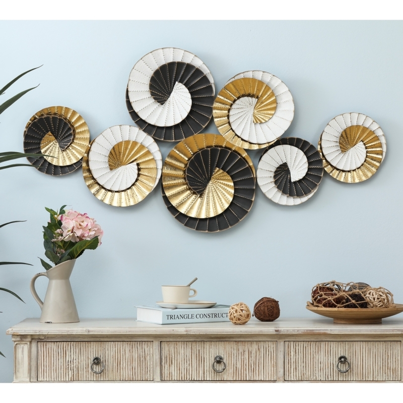 Distressed Black, Gold, and White Swirl Abstract Metal Wall Decor