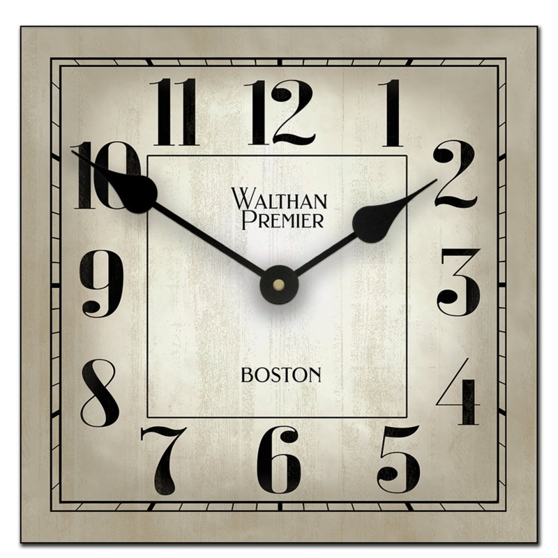 Distressed Parchment Face Wall Clock with Rustic Square Frame