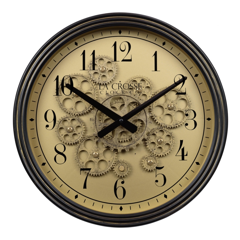 Distressed Wood Analog Wall Clock Weathered Texture Moving Gears