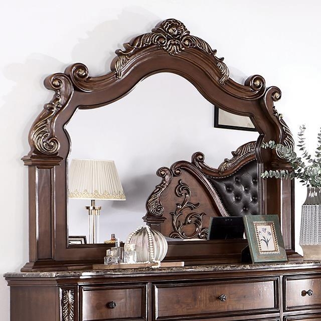 Dresser Mirror: Acanthus Leaf Carvings, Traditional Dark Cherry Finish