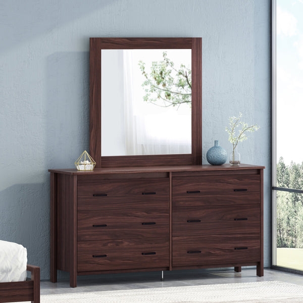 Dresser with Silver Bar Pulls, Six Drawers, Dark Espresso Finish