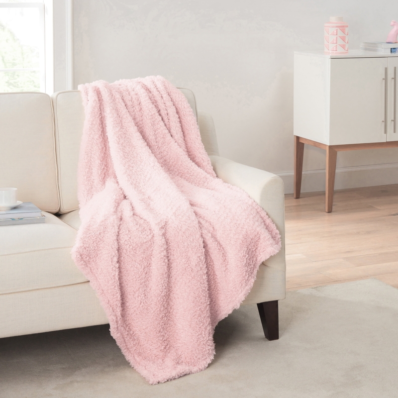 Dual-Sided Throw Blanket, Plush and Sherpa. Cozy Pink Sherpa Throw Blanket