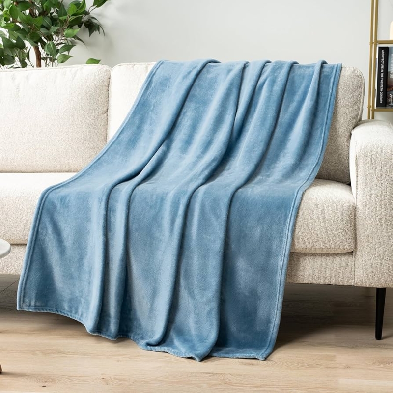 Dusty Blue Throw Blanket Plush Fleece Texture Folded Drape Styling