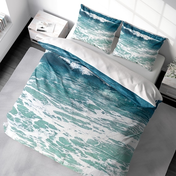 Duvet Cover Set: Aqua Starfish Motif and Coral Pattern Print