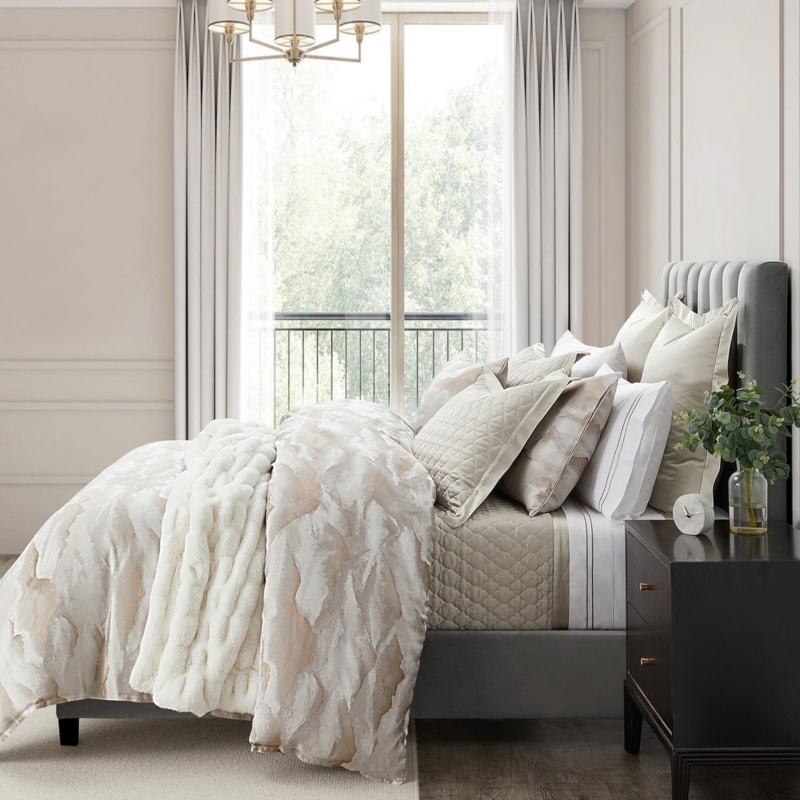 Duvet Cover Set Organic Wavy Jacquard Ivory Tonal