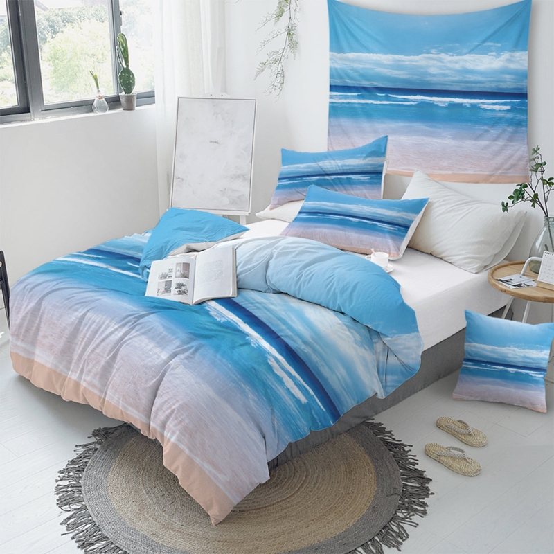 Duvet Cover Set Photographic Scenic Print Turquoise Beach Scene