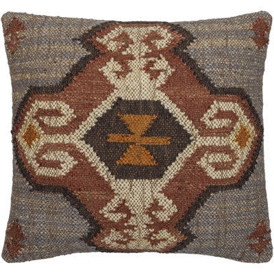 Earthy Ikat Throw Pillow with Woven Jute Texture and Geometric Motif