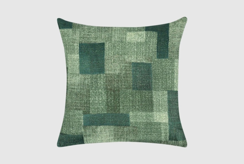 Earthy Olive Green Throw Pillow with Textured Raised Grid Pattern.