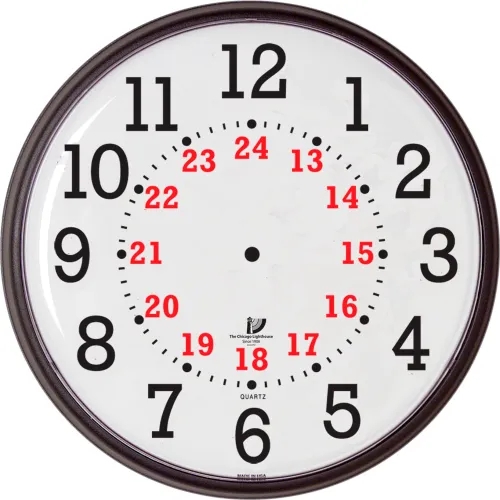 Easy to Read Wall Clock, 12/24 Hour Format, Slimline Profile, Red Hand