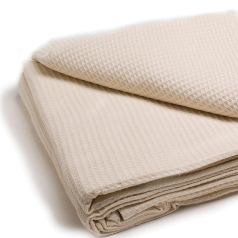 Ecru Waffle Weave Blanket, Breathable Cotton-Like Bedding Layer