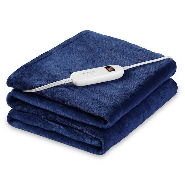 Electric Blanket, Reversible Navy Flannel and White Sherpa, Handheld.