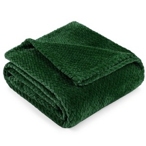Emerald Green Throw Blanket Plush Fleece Texture Modern Sofa Accent