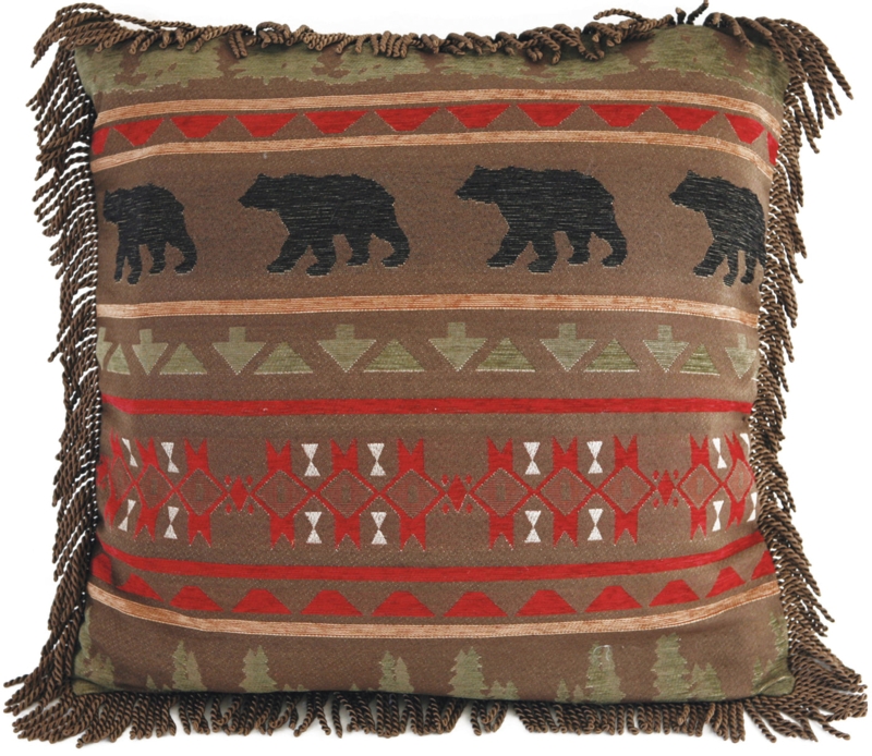 Euro Sham: Bear Silhouette Southwestern Borders, Rustic Lodge Decor Brown.