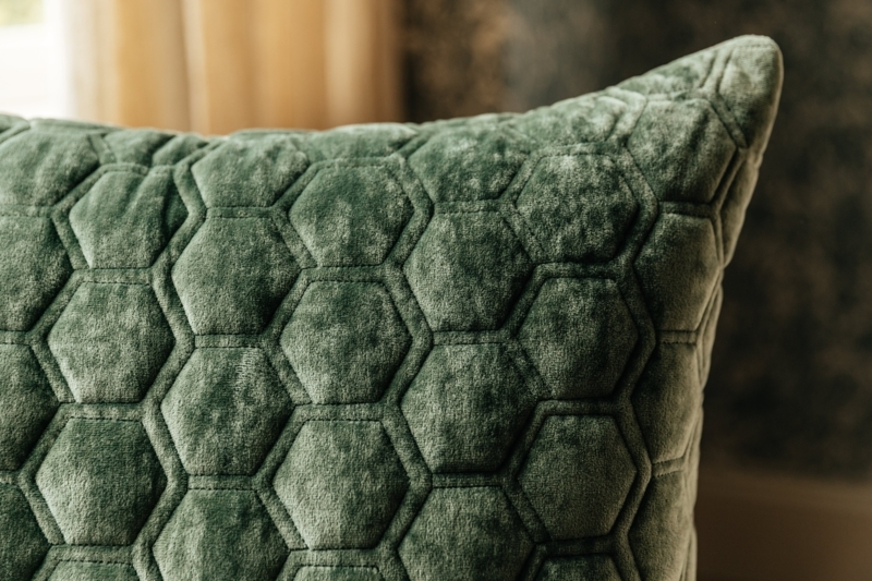 Euro Sham: Forest Green Velvet, Small Repeating White Motif & Quilted