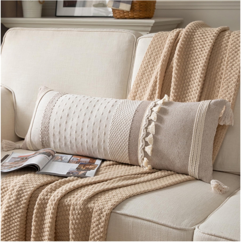 Extra Long Woven Lumbar Pillow Boho Geometric Bedding