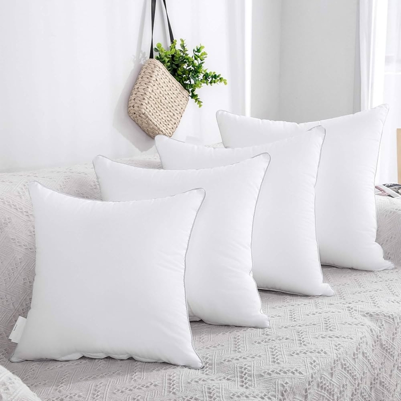 Fabric Throw Pillow Insert with Plump Profile and Square Silhouette.