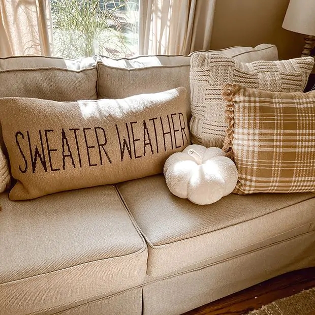 Fall Typography "Sweater Weather" Linen-Like Pillow