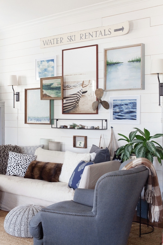 Farmhouse Living Room Gallery Wall with Mixed Media Decor