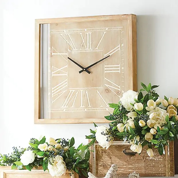 Farmhouse Mantel Décor Clock with Roman Numeral Face