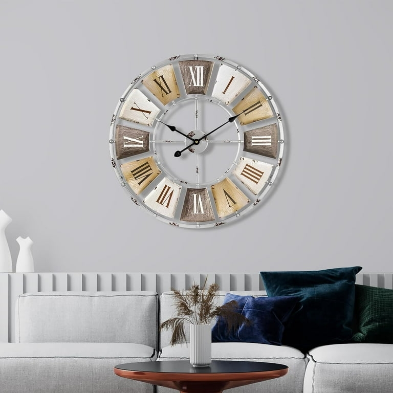 Farmhouse Wall Clock: Black Metal Open Frame & Roman Numerals