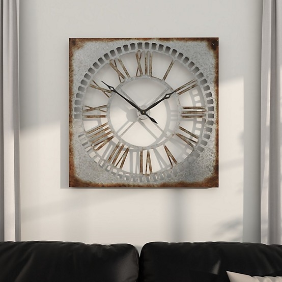 Farmhouse Wall Clock: Oversized Galvanized Metal with Distressed Finish