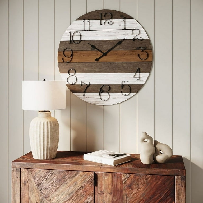Farmhouse Wall Clock with Vertical Plank Dial and Distressed Numerals