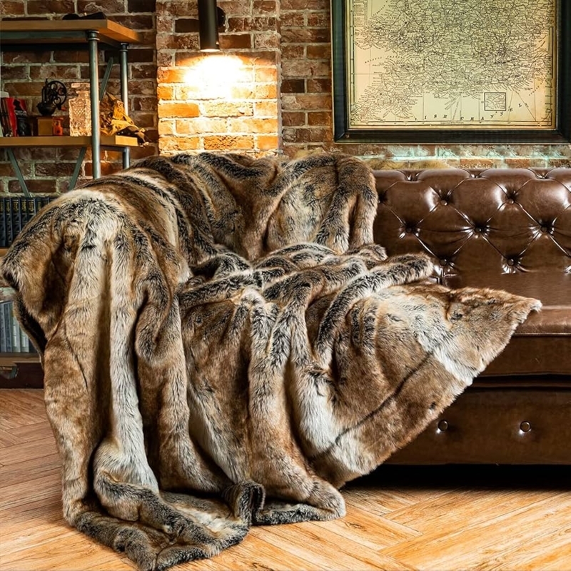Faux Fur Throw Blanket Chocolate Brown Shaggy High Pile Luxurious