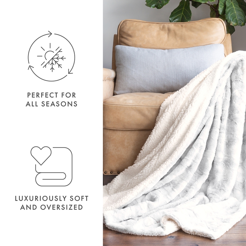 Faux Fur Throw Blanket Light Gray Tie Dye High Pile Texture