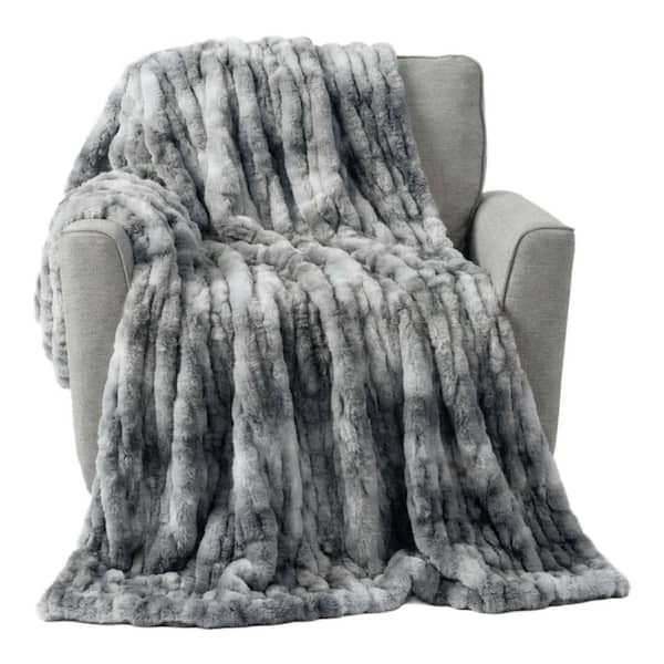 Faux Fur Throw Blanket Ruched Gathered Texture Metallic Tone