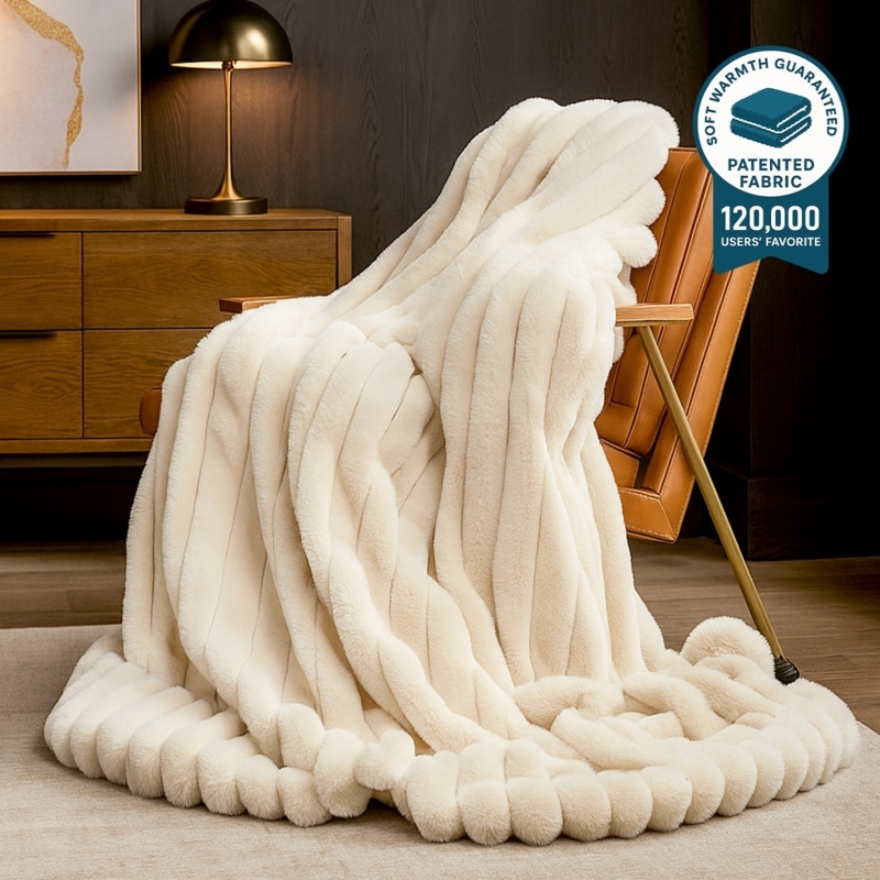 Faux Fur Throw Blanket Ultra Chunky Broad Stripes, Chunky Faux Fur Throw